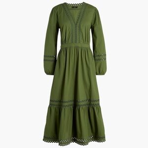 🆕️ J.Crew Long-sleeve Eyelet Midi Dress Green